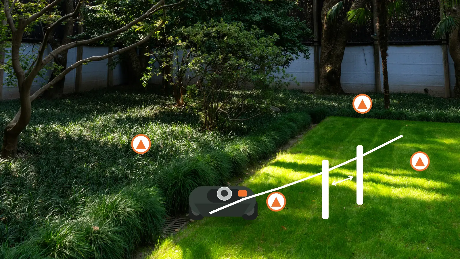 Illustration générique d'un terrain de jardin mesuré en surface, pente et zones, sans produit ni marque précise