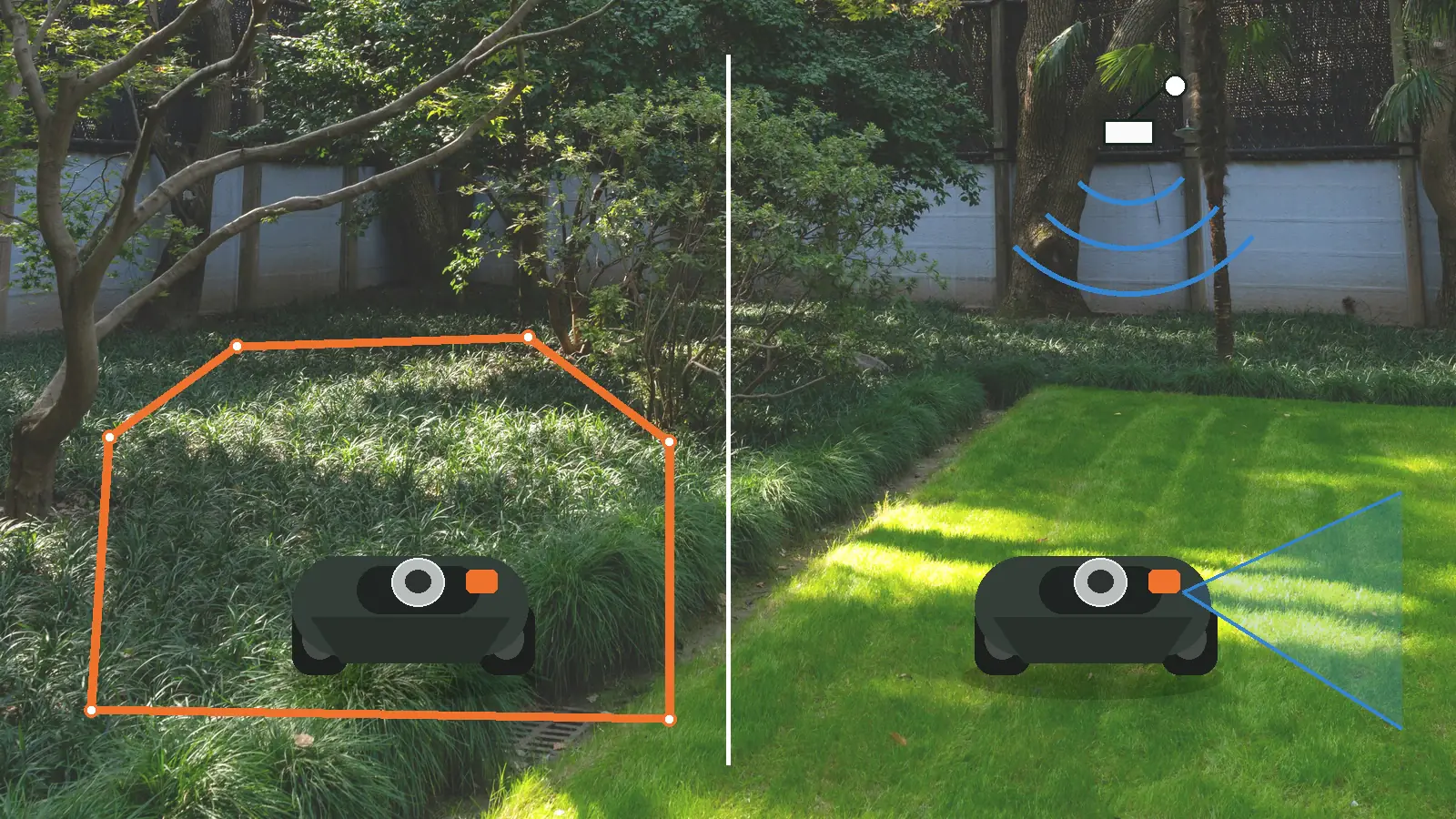 Illustration générique comparant une délimitation par fil et une navigation sans fil, sans produit ni marque précise
